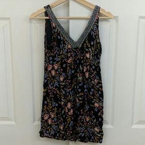 Francesca Blue Rain Black Floral Blouse Size XS